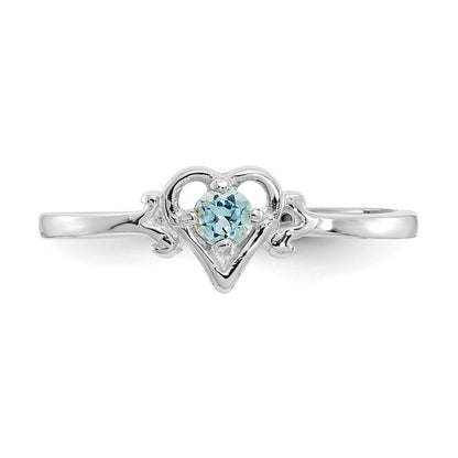 14K White Gold Blue Topaz Birthstone Heart Ring