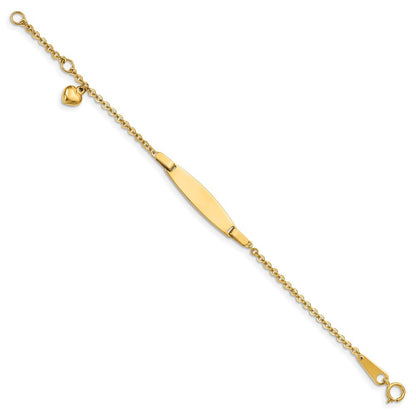 14k Yellow Gold  Solid Chain Heart Dangle 20x6mm Plate 5" ID Bracelet  1" Ext