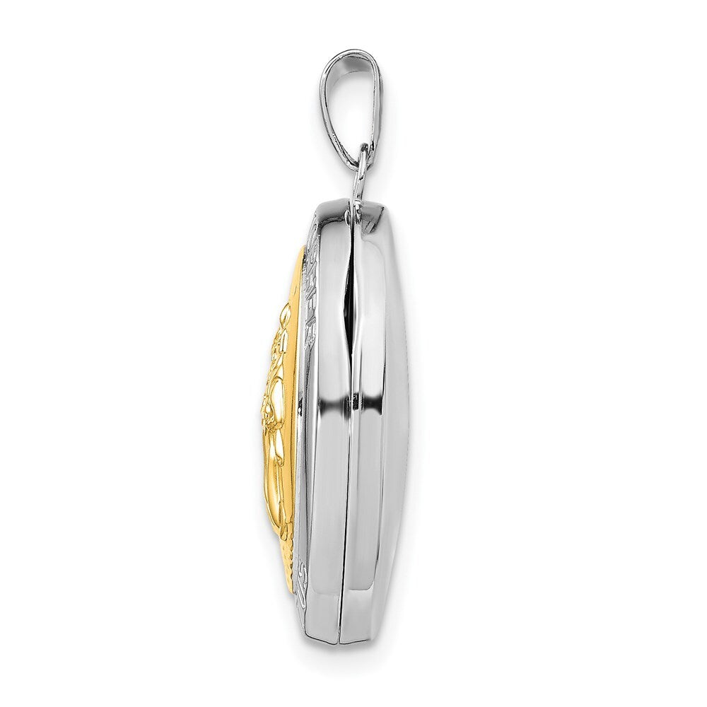Sterling Silver RH-pltd Yellow Rhod 23mm St Christopher Oval Locket