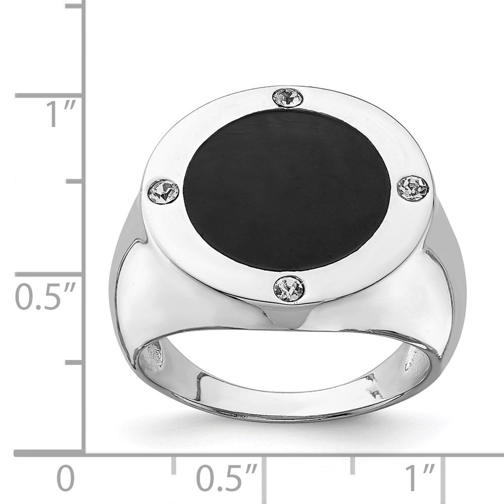 Sterling Silver Rhodium Plated Black Simulated Onyx Cubic Zirconia Ring Size 10