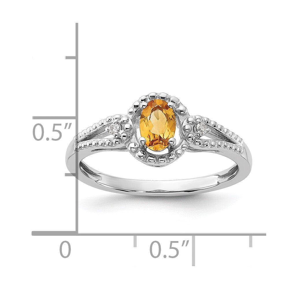 Sterling Silver Rhodium-plated Citrine & Diamond Ring