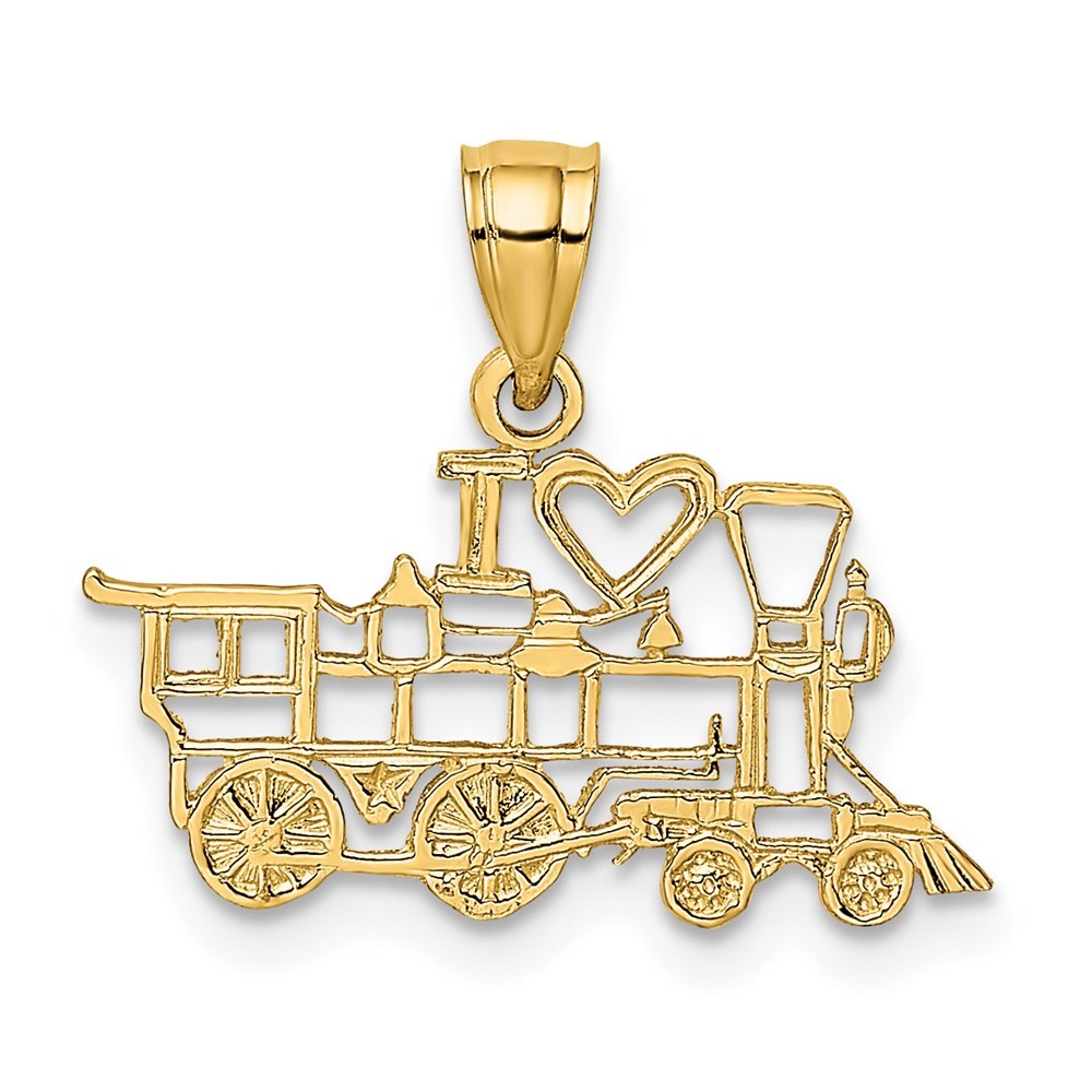 14k Yellow Gold I LOVE TRAINS Charm