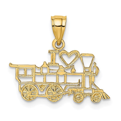 14k Yellow Gold I LOVE TRAINS Charm