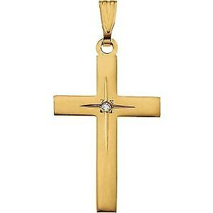 14k Yellow Gold .01 CT Natural Diamond Cross Pendant Necklace 18" for Women