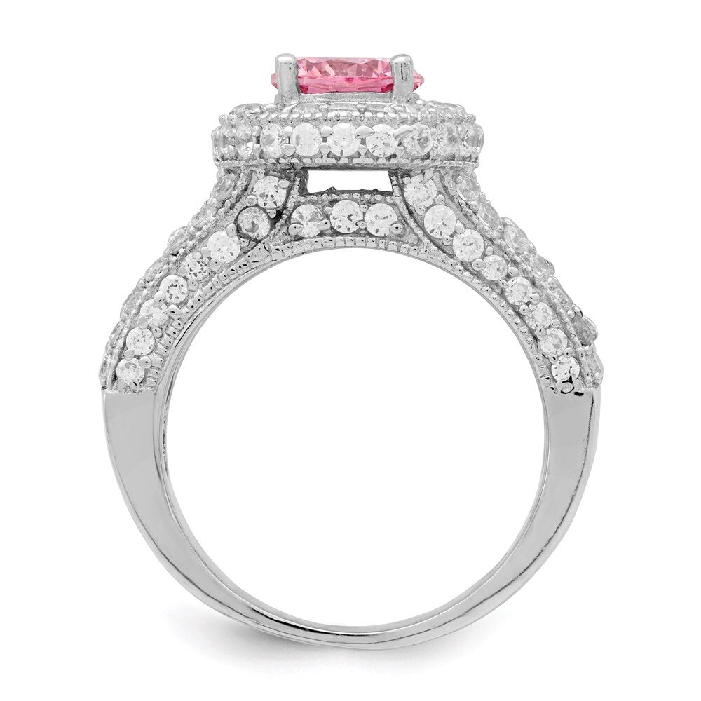 Sterling Silver Rhodium-plated Round Pink and White Cubic Zirconia Ring Size 8