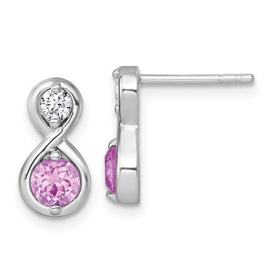 Sterling Silver Polished Round Lab Created Ruby and CZ Infinity Earrings