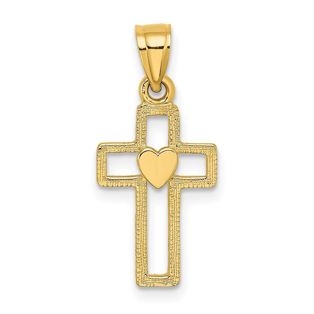 14k Yellow Gold Cut-Out Cross w/ Heart Charm