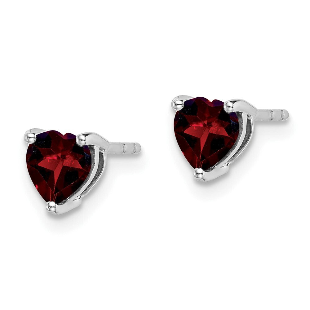 14k White Gold Heart Garnet Stud Earrings Gift for Women