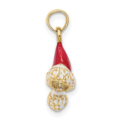 14k Yellow Gold 3-D Red and White Enameled Santa Hat Charm
