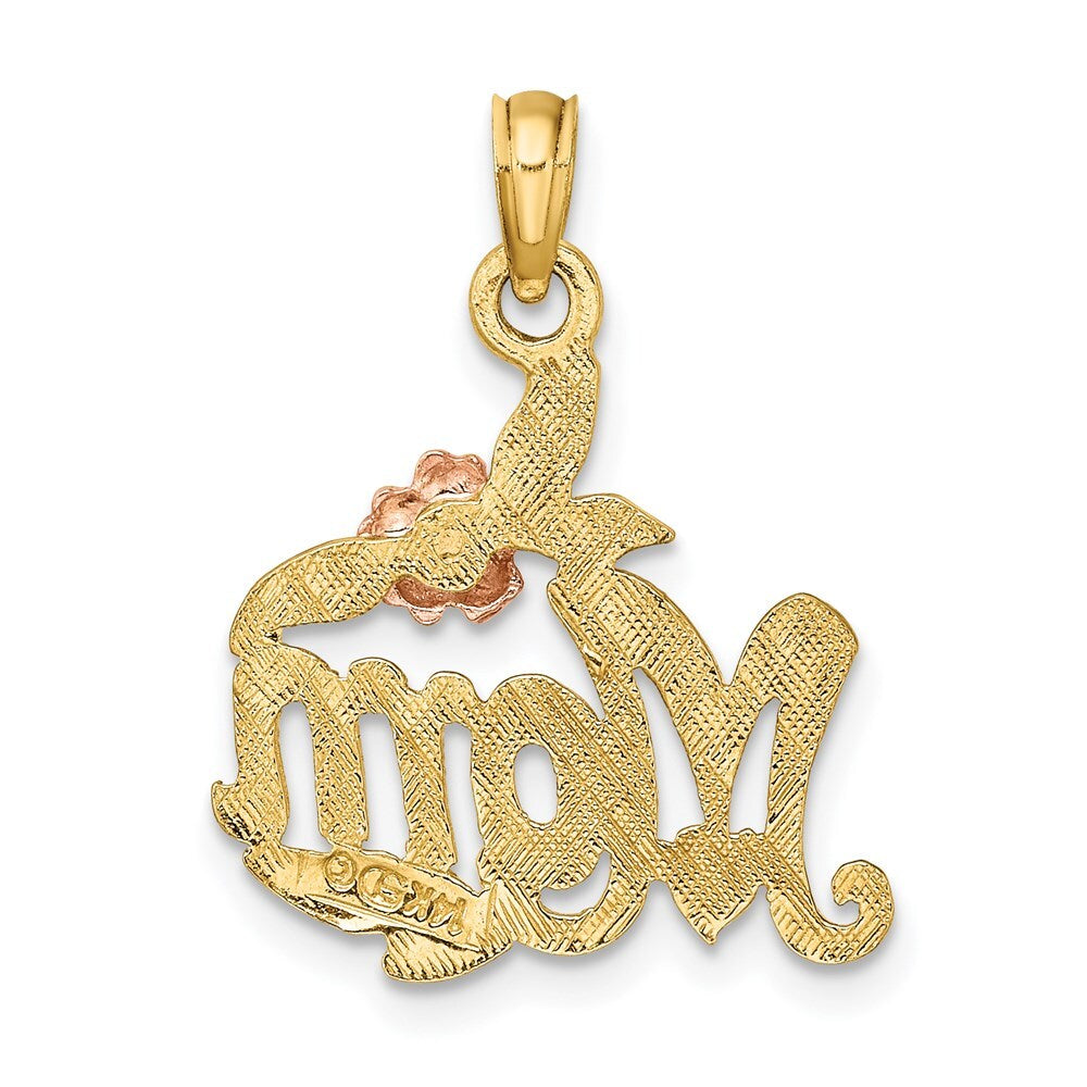14k Two-tone Gold Polished MOM and Flower Pendant for Women