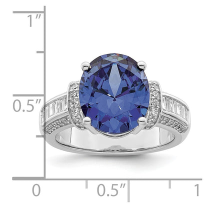 Sterling Silver Rhodium plated Blue & White CZ Ring Size 6