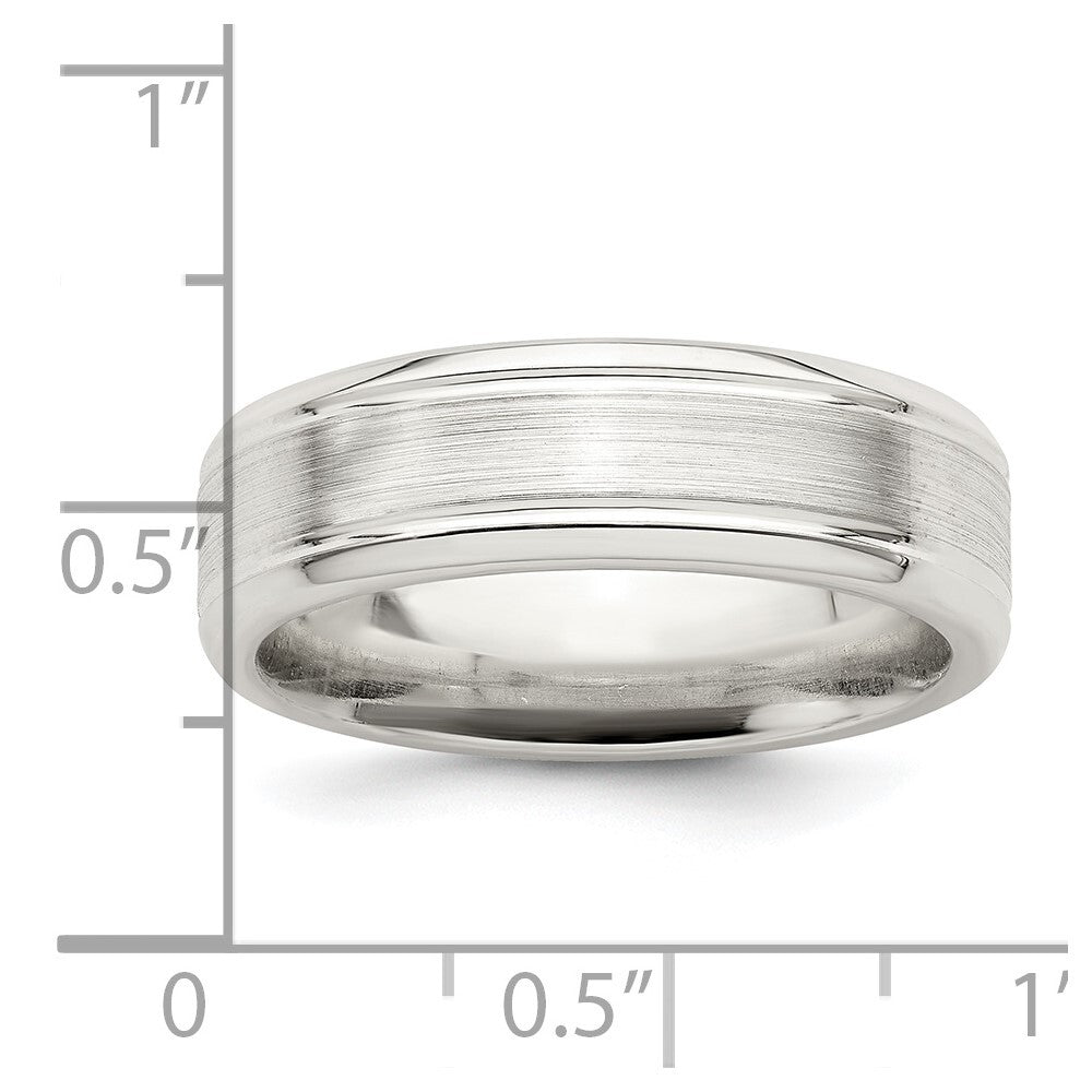 Sterling Silver 6mm Brushed Flat Grooved Beveled Edge Fancy Band Size 13