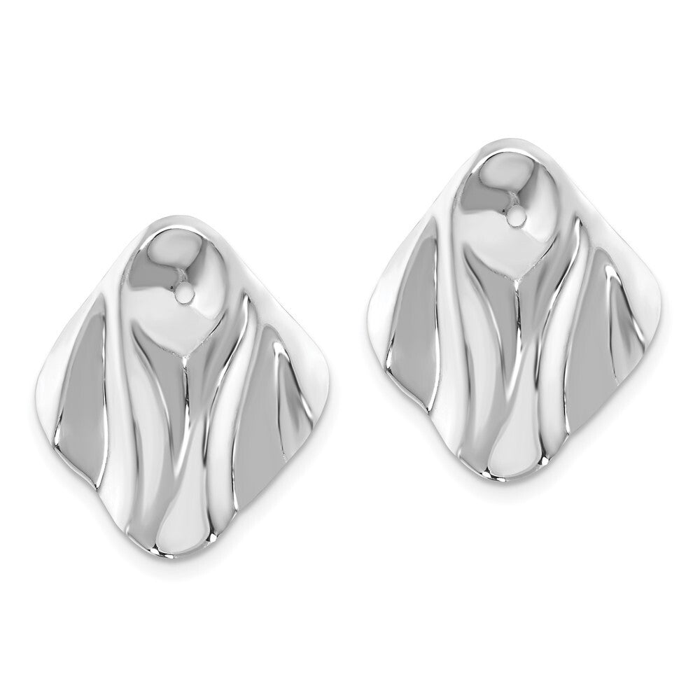 14k White Gold Polished Hammered Square Earring Jackets