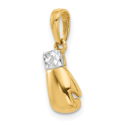 14k Yellow Gold and White Rhodium Diamond-Cut Boxing Glove Pendant