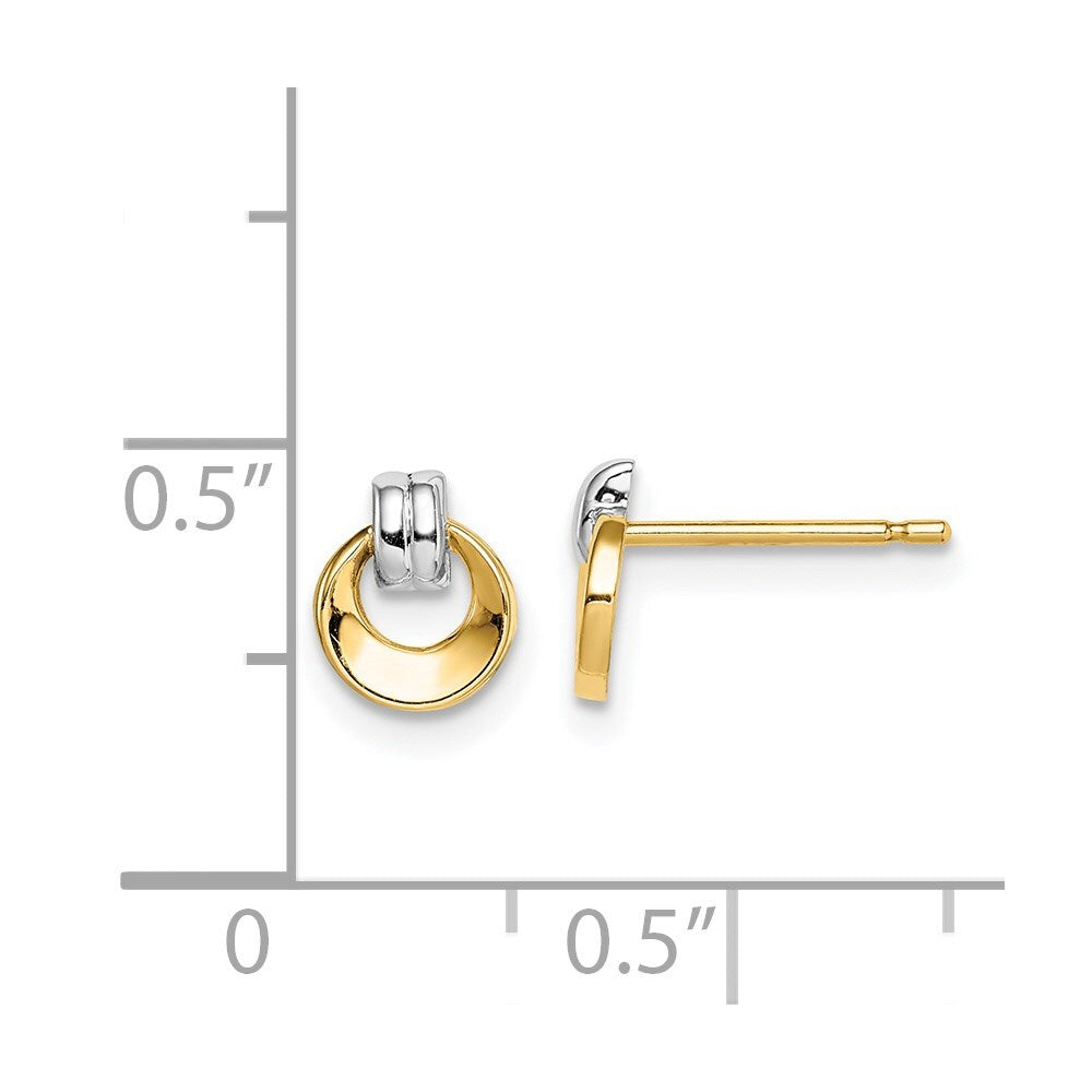 14k Yellow Gold Rhodium Circle Stud Earrings Gift for Women