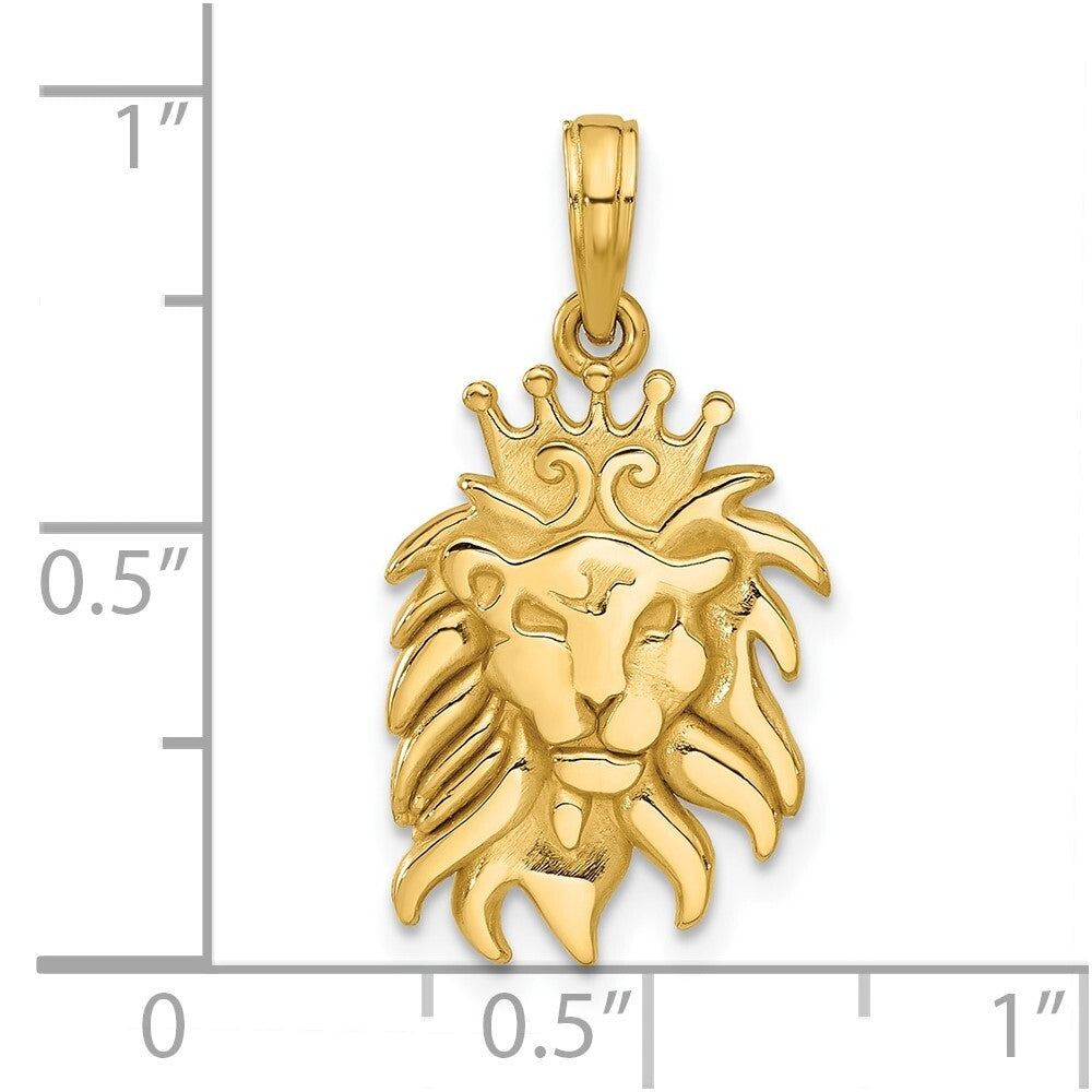 14k Yellow Gold Polished Lion Head with Crown Pendant for Women