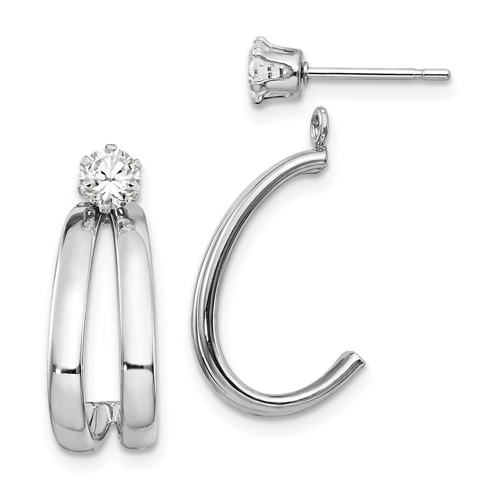 14K White Gold Polished Cubic Zirconia Earring Jackets Gift for Women