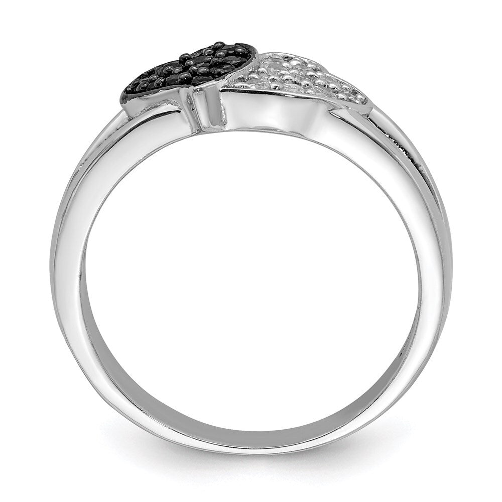 Sterling Silver Rhodium Clear & Black Cubic Zirconia Hearts Ring Size 7