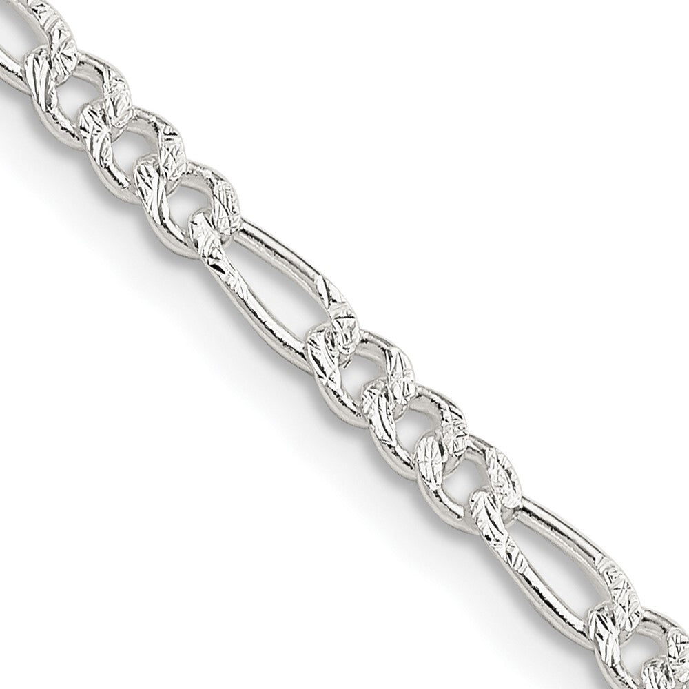 Sterling Silver 3mm Pav� Flat Figaro Chain