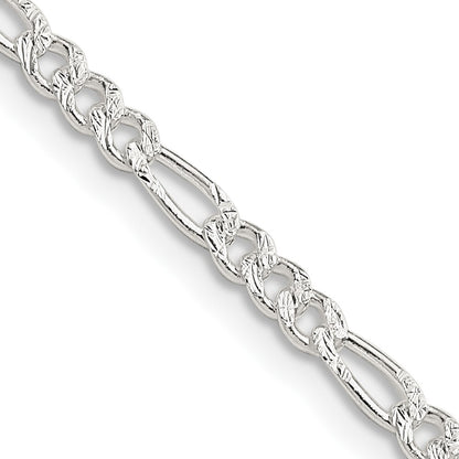 Sterling Silver 3mm Pav� Flat Figaro Chain