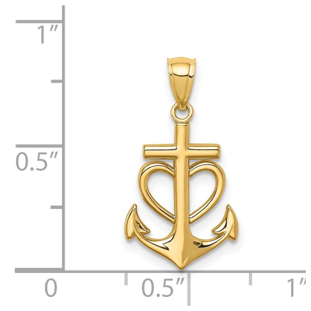 14k Yellow Gold Anchor with Heart Pendant for Women