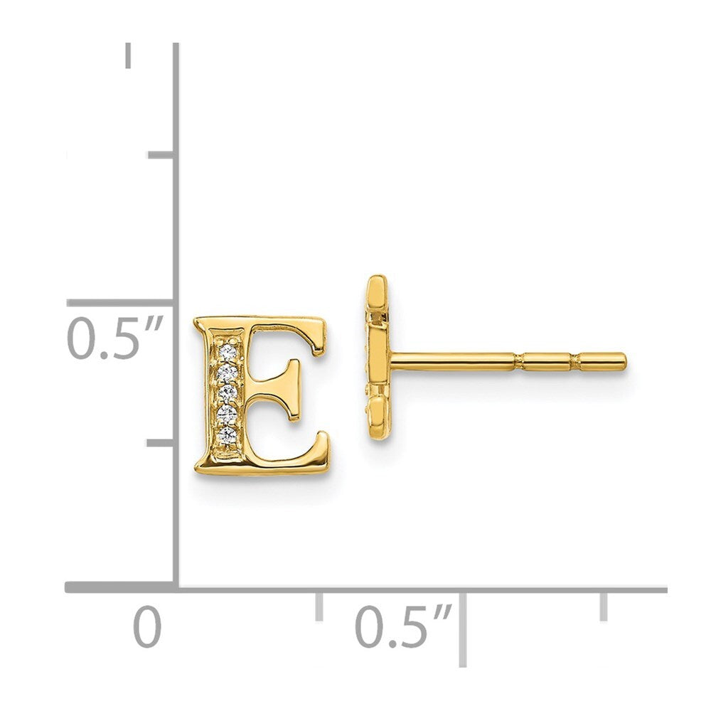 14k Yellow Gold Diamond Initial E Stud Earrings Gift for Women