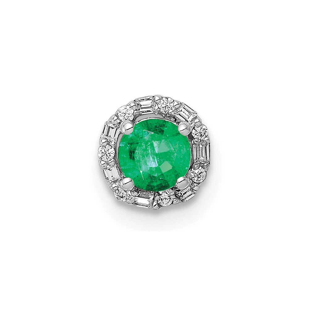 14k White Gold Halo 1/20ct. Diamond and Emerald Chain Slide Pendant for Women