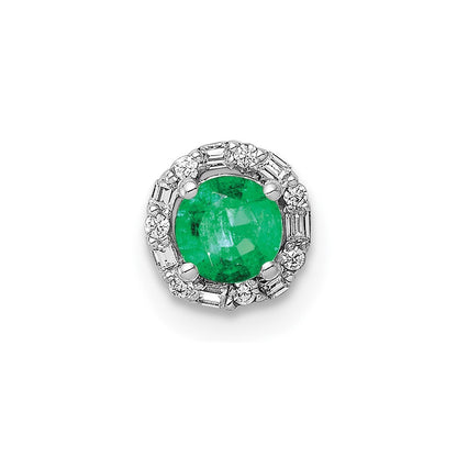 14k White Gold Halo 1/20ct. Diamond and Emerald Chain Slide Pendant for Women