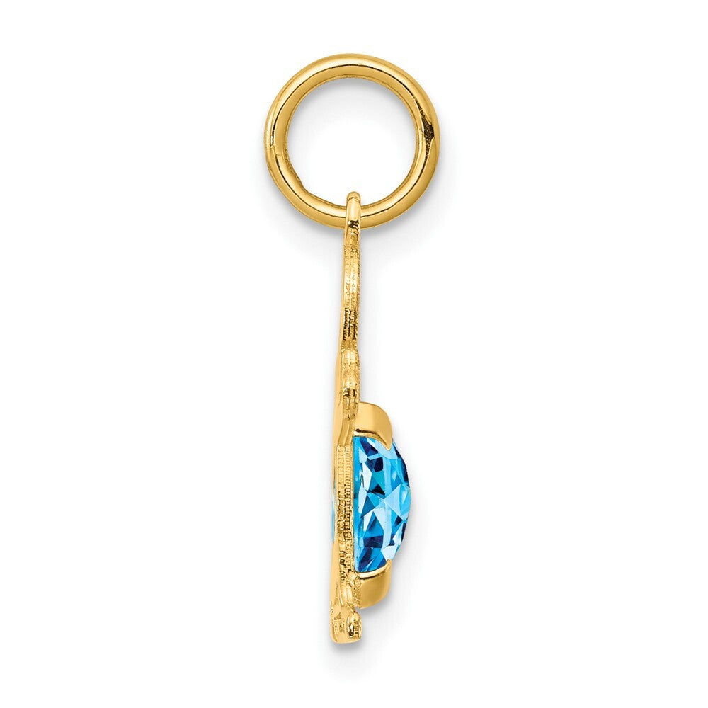 14k Yellow Gold Boy 6x4 Oval Genuine Blue Topaz-December Pendant for Women