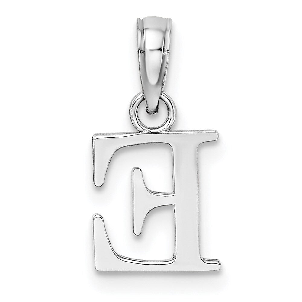 14k White Gold Polished Block Letter E Initial Pendant for Women