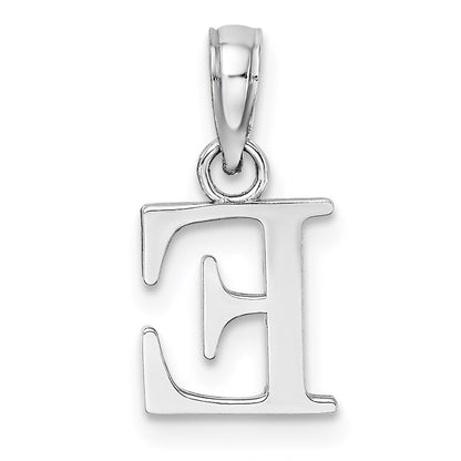 14k White Gold Polished Block Letter E Initial Pendant for Women