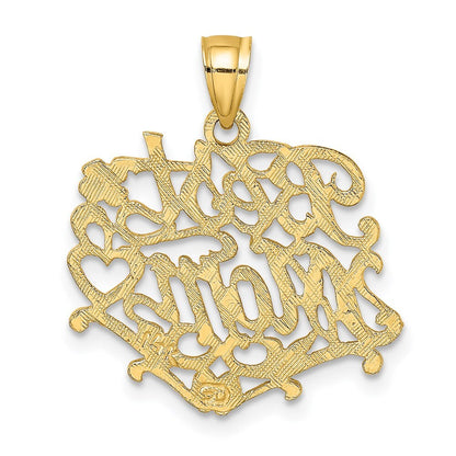 14k Yellow Gold BEST MOM Charm Pendant for Women
