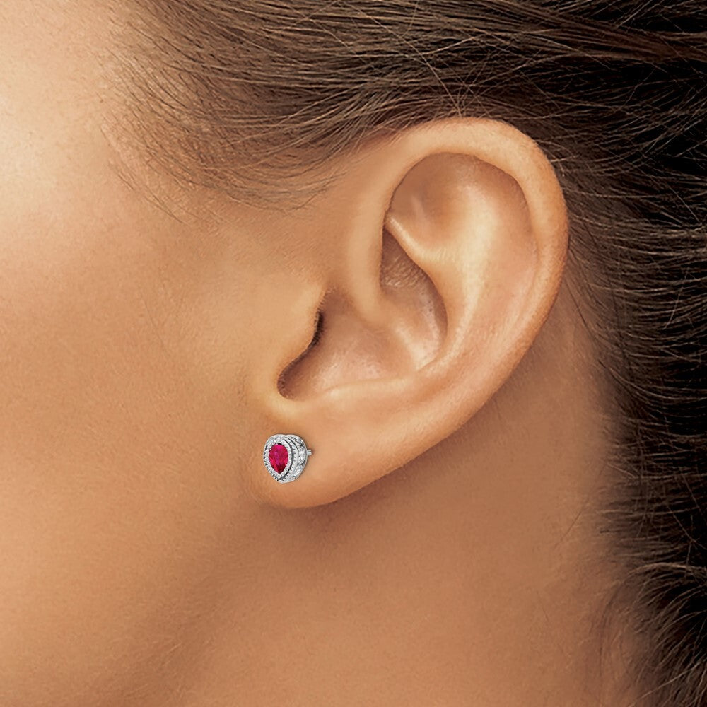 14k White Gold Ruby and Diamond Stud Earrings
