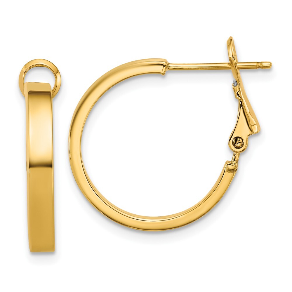 14k Yellow Gold 3x20mm Polished Square Tube Round Omega Back Hoop Earrings