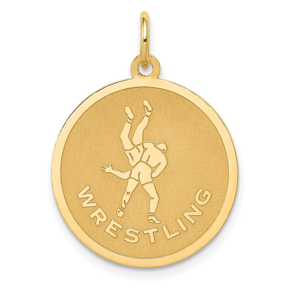 14k Yellow Gold WRESTLING Disc Charm Pendant for Women