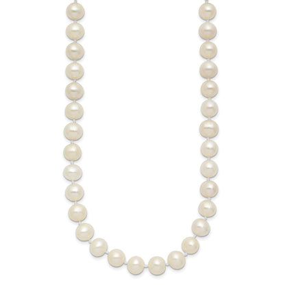 Sterling Silver Rhodium-plated 7-8mm White Cultured Pearl Necklace 16"