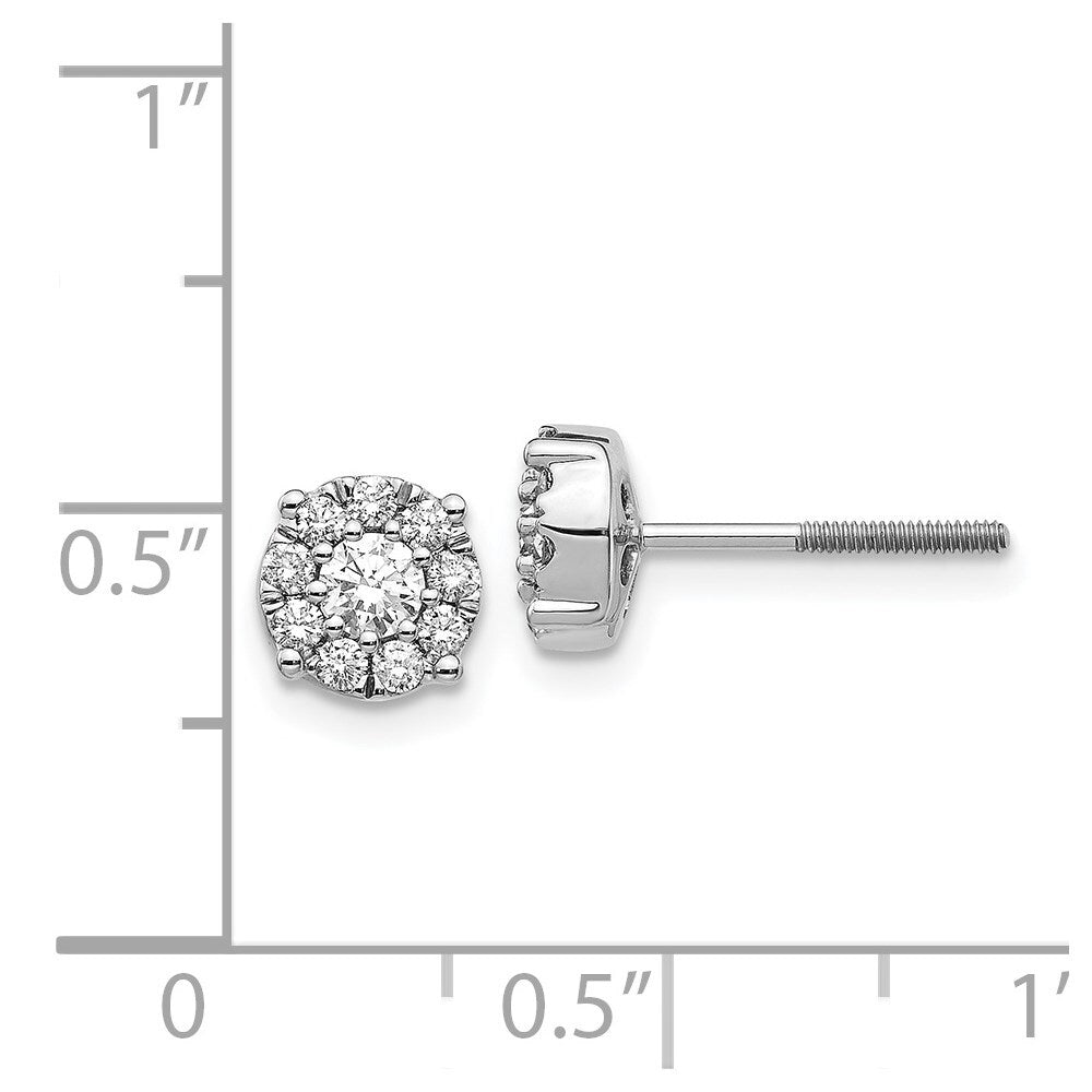14k White Gold Cluster Diamond Screw Back Stud Earrings