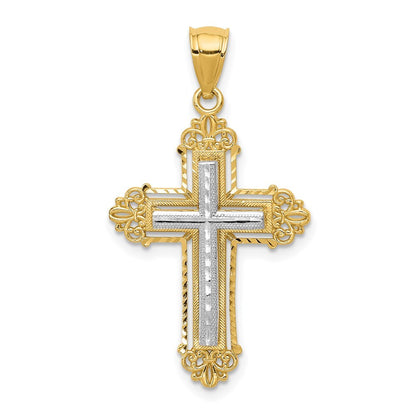 14k Two-tone Gold Fleur De Lis Cross Pendant for Women