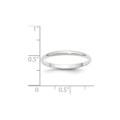14k White Gold 2mm Lightweight Half Round Wedding Band Size 11