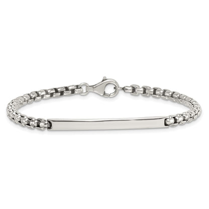 Sterling Silver Antiqued Round Box Chain Bracelet 8 Inch ID Bar Mens Bracelet