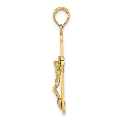 14k Two-tone Gold Engraved Crucifix Charm Pendant for Women