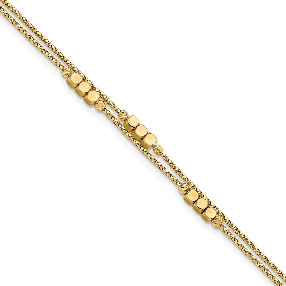 14k Yellow Gold Polished Diamond-cut Beaded Double Strand 7.5 inch Bracelet