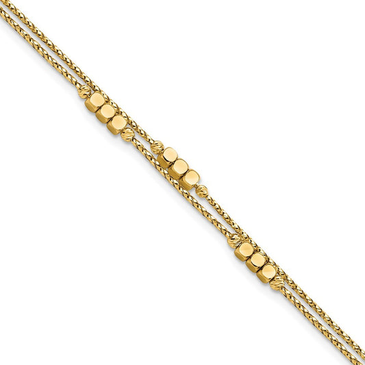 14k Yellow Gold Polished Diamond-cut Beaded Double Strand 7.5 inch Bracelet