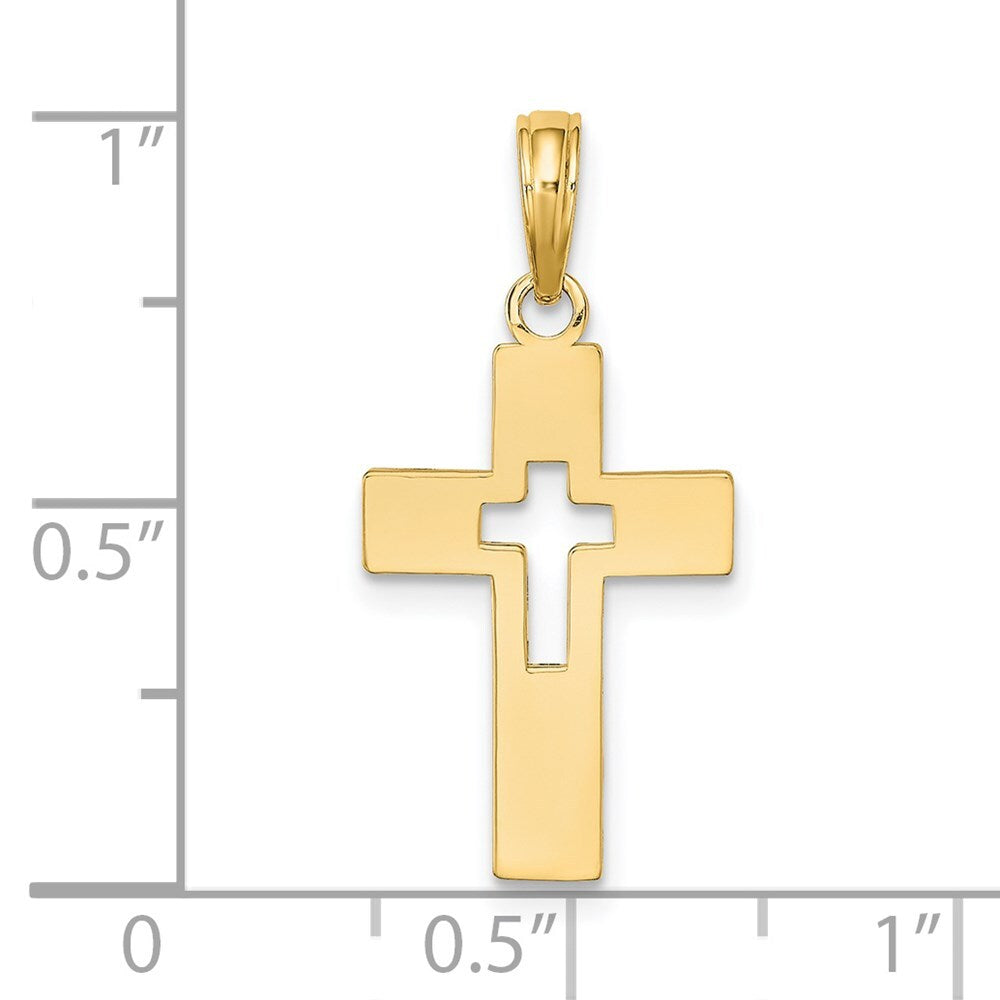 14k Yellow Gold Polished Cut-Out Cross Charm Pendant for Women