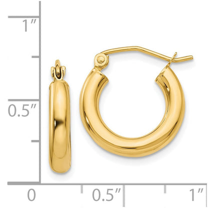 14k Yellow Gold Polished 3mm Tube Hoop Earrings Gift for Women