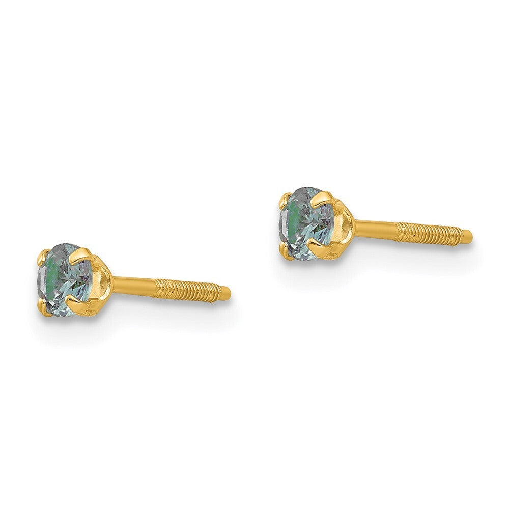 14k Yellow Gold 3mm Alexandrite Birthstone Stud Earrings (Jun) Gift for Women