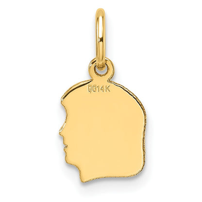 14k Yellow Gold Plain Small .013 Gauge Facing Right Engravable Girl Head Charm