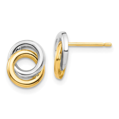 14k Yellow Gold & White Rhodium Circles Earrings