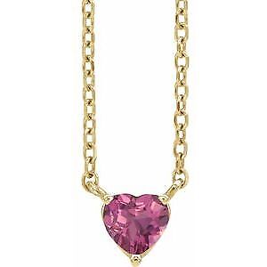 14k Yellow Gold Pink Tourmaline Heart 16-Pendant Necklace 18"