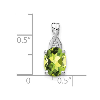 14k White Gold 9x7mm Oval Peridot and Diamond Chain Slide